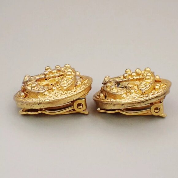 CHANEL CC Logo Round Button Earrings 94A Clip-On Gold France Vintage - Picture 6 of 13